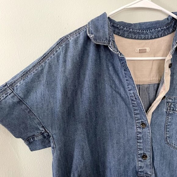 Fossil cotton short sleeved denim dress casual comfortable pockets collar summer - Picture 2 of 9